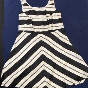 Ann Taylor Black and White Striped Midi Dress